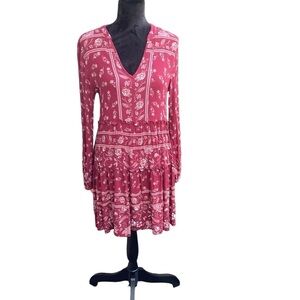 Knox Rose ladies dress, midi, long sleeve, V-neck, floral, boho, ruffle, size sm